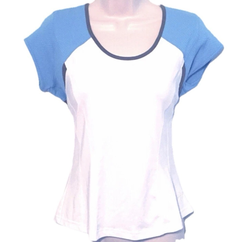 🆕 Bollé cap sleeve tennis top white blue gray scoop neck pullover medium